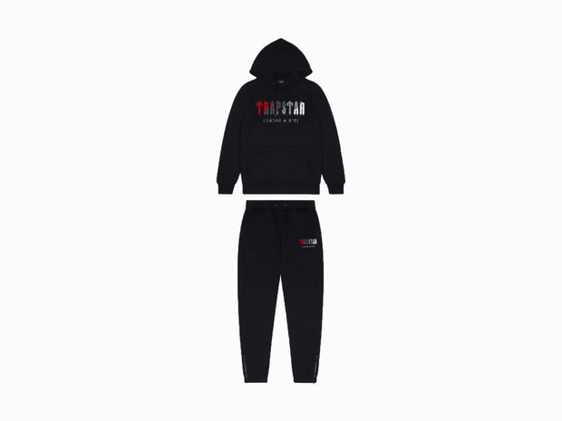 Trapstar Chenille Decoded Hooded Tracksuit Black Grey Red